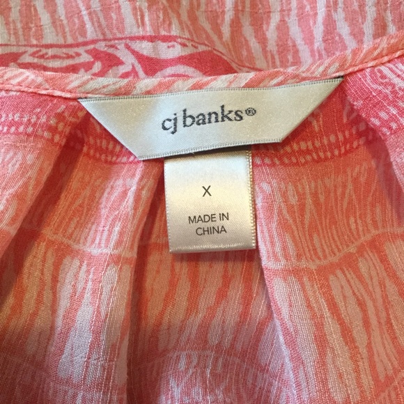 CJ Banks Peasant Top, Pink Paisley Print, Size 1X - Picture 3 of 3